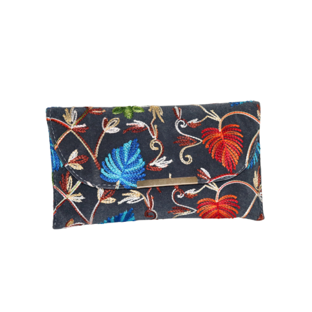 Cotton Embroidered Clutch Bag with Gold Chain in Vibrant Floral Design